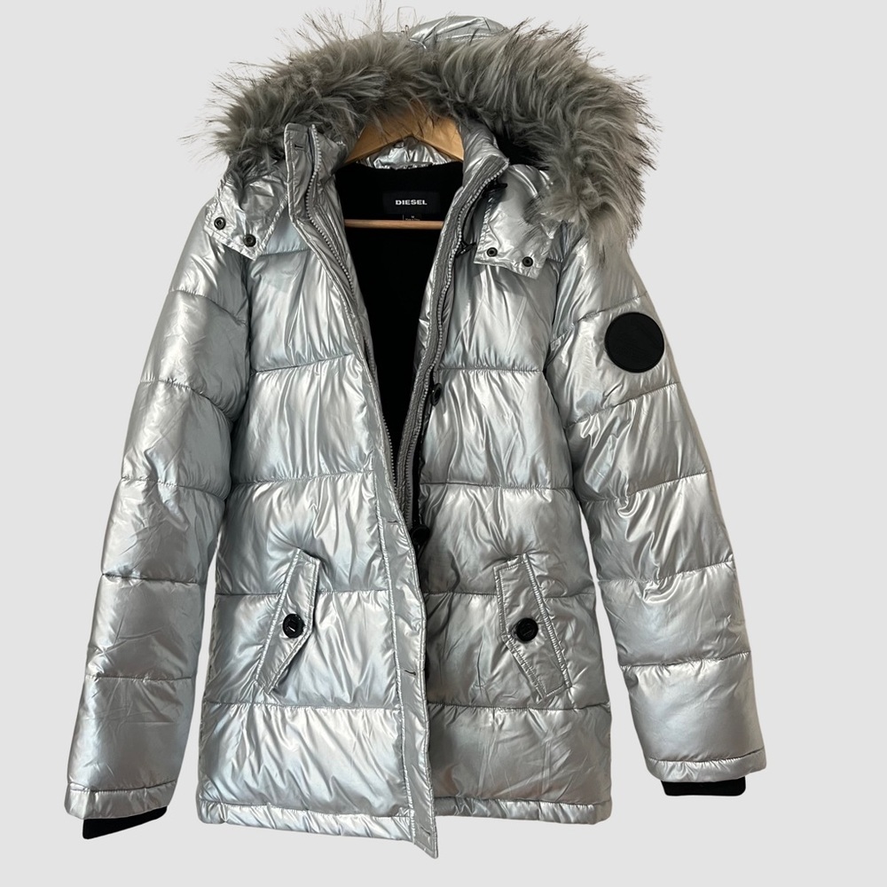 Diesel Teens Silver Metallic Winter Puffer Parka Jacket Size 16( teen) ($280)